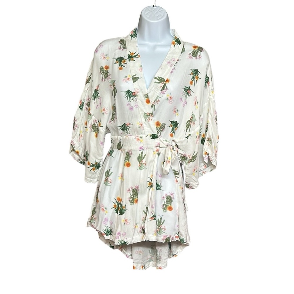 Somedays Lovin Cactus & Bird Wrap Tunic High Low Coverup Size XS